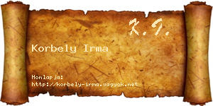 Korbely Irma névjegykártya